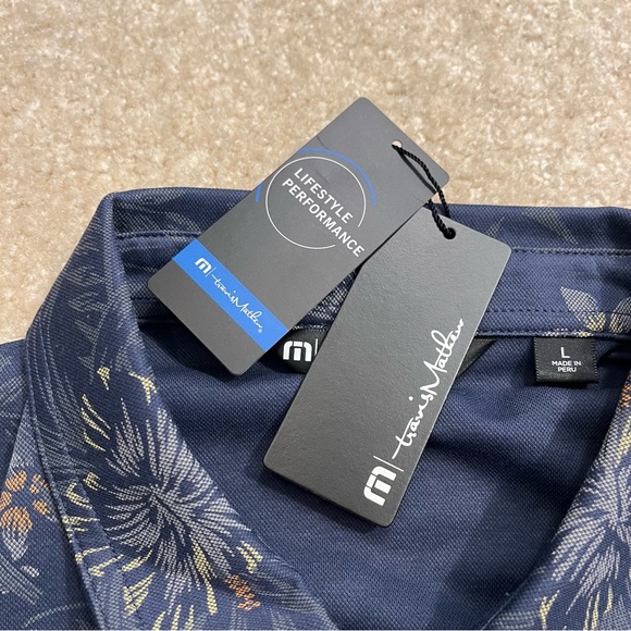 NEW Travis Mathew Polo Shirt Mens Large Blue Golf Calmer Waters Floral Hawaiian - Picture 4 of 10